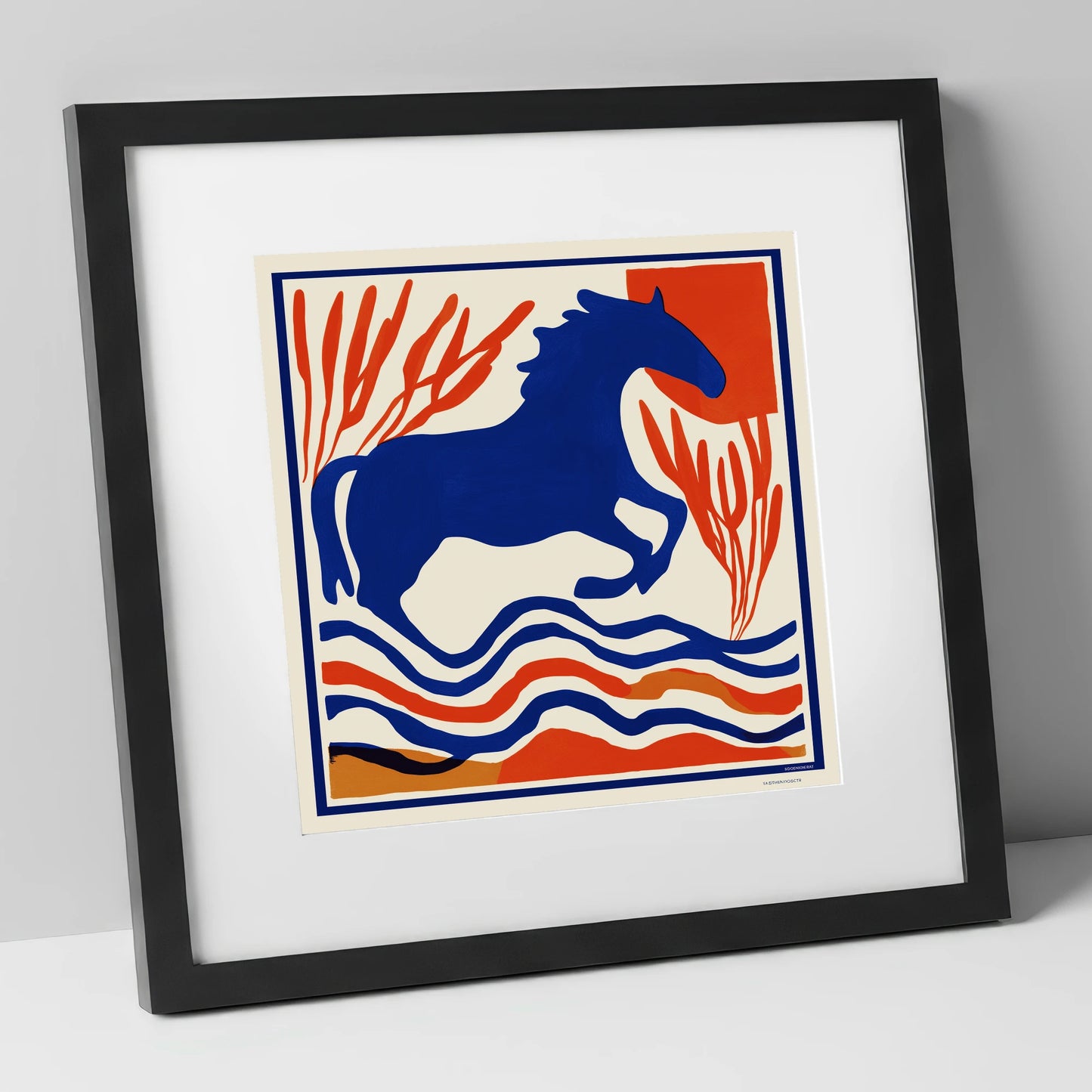 The Cobalt Leap wild horses art print in black frame