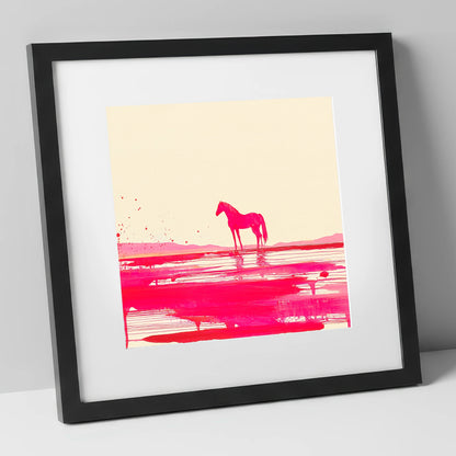Magenta Horizon Reflection horse landscape art print in black frame