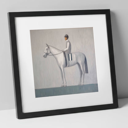 Serenity Before the Start racing horse art print in black frame