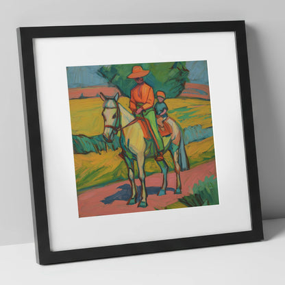 Vivid Summer Companion horse & rider art print in black frame