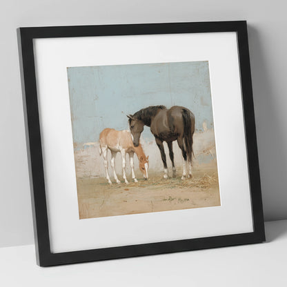 A Quiet Bond mare & foal art print in black frame
