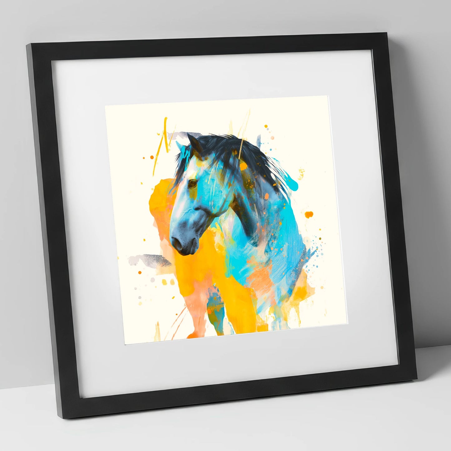Azure Spirit horse portrait art print in black frame