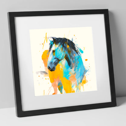 Azure Spirit horse portrait art print in black frame