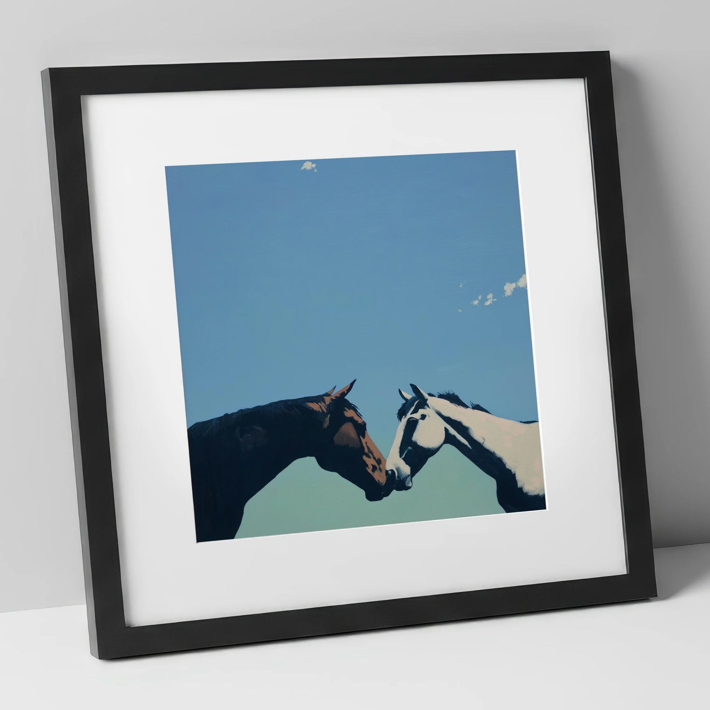 Quiet Connection horse portrait art print in black frame