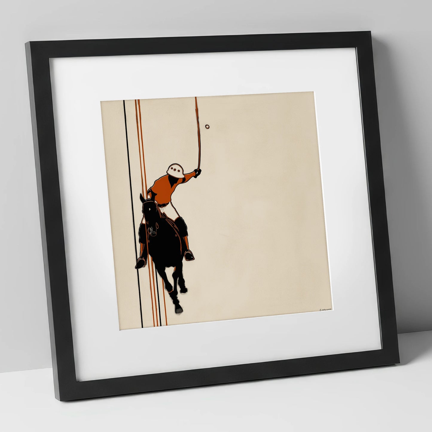 The Perfect Strike polo horse art print in black frame