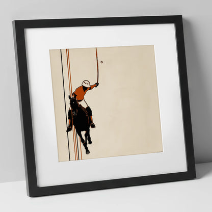 The Perfect Strike polo horse art print in black frame