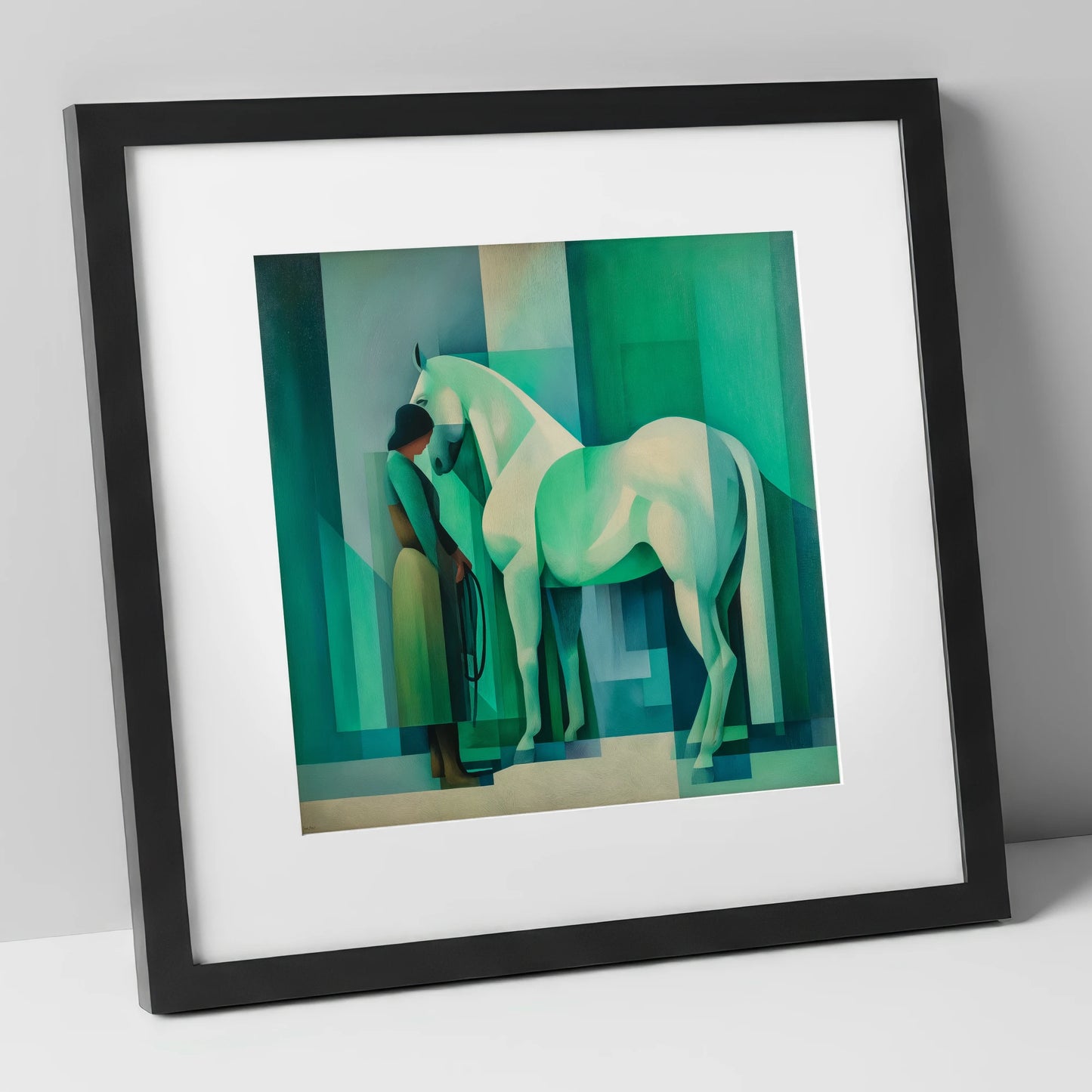 Emerald Equine Harmony horse & rider art print in black frame