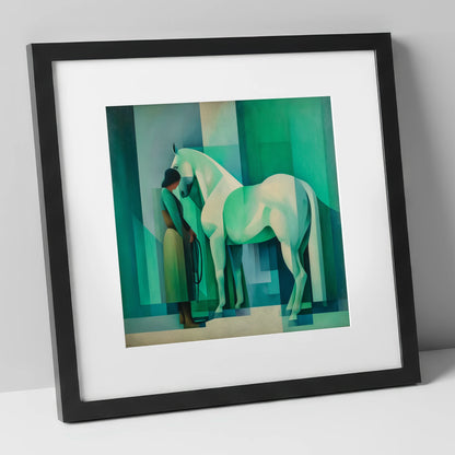 Emerald Equine Harmony horse & rider art print in black frame
