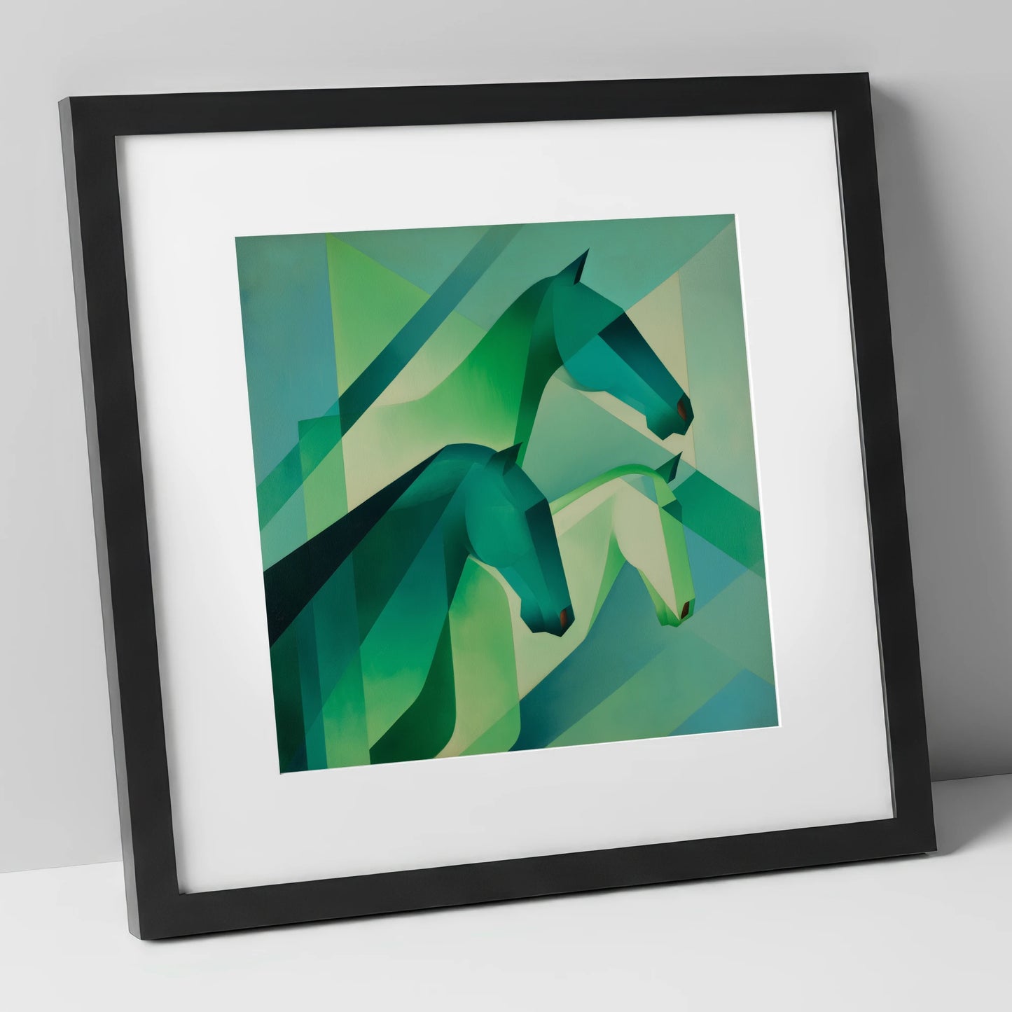 Emerald Equine Rhythms wild horses art print in black frame