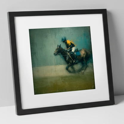 The Decisive Chukka polo horse art print in black frame