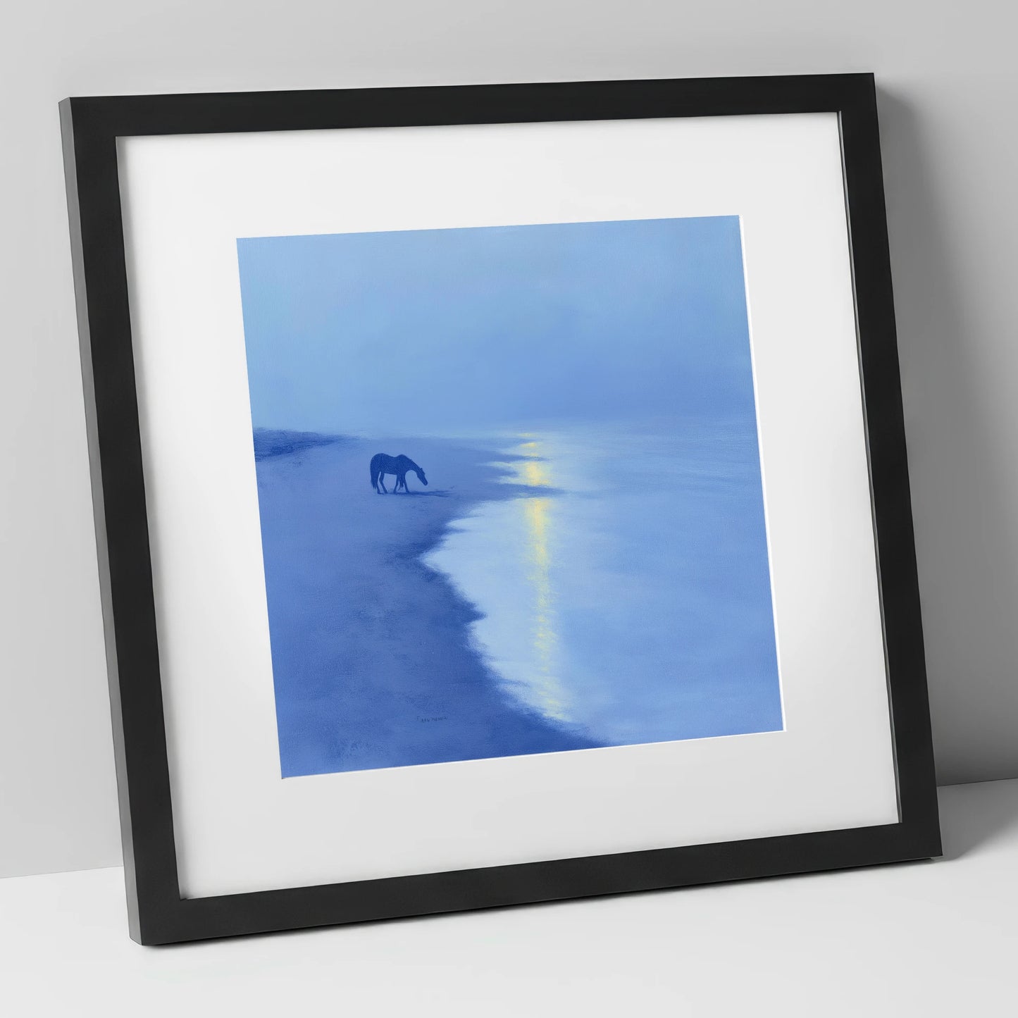 Solitude By The Shore horse landscape art print in black frame