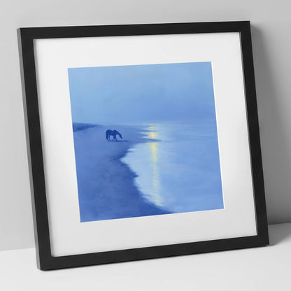 Solitude By The Shore horse landscape art print in black frame