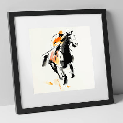 The Amber Sprint racing horse art print in black frame