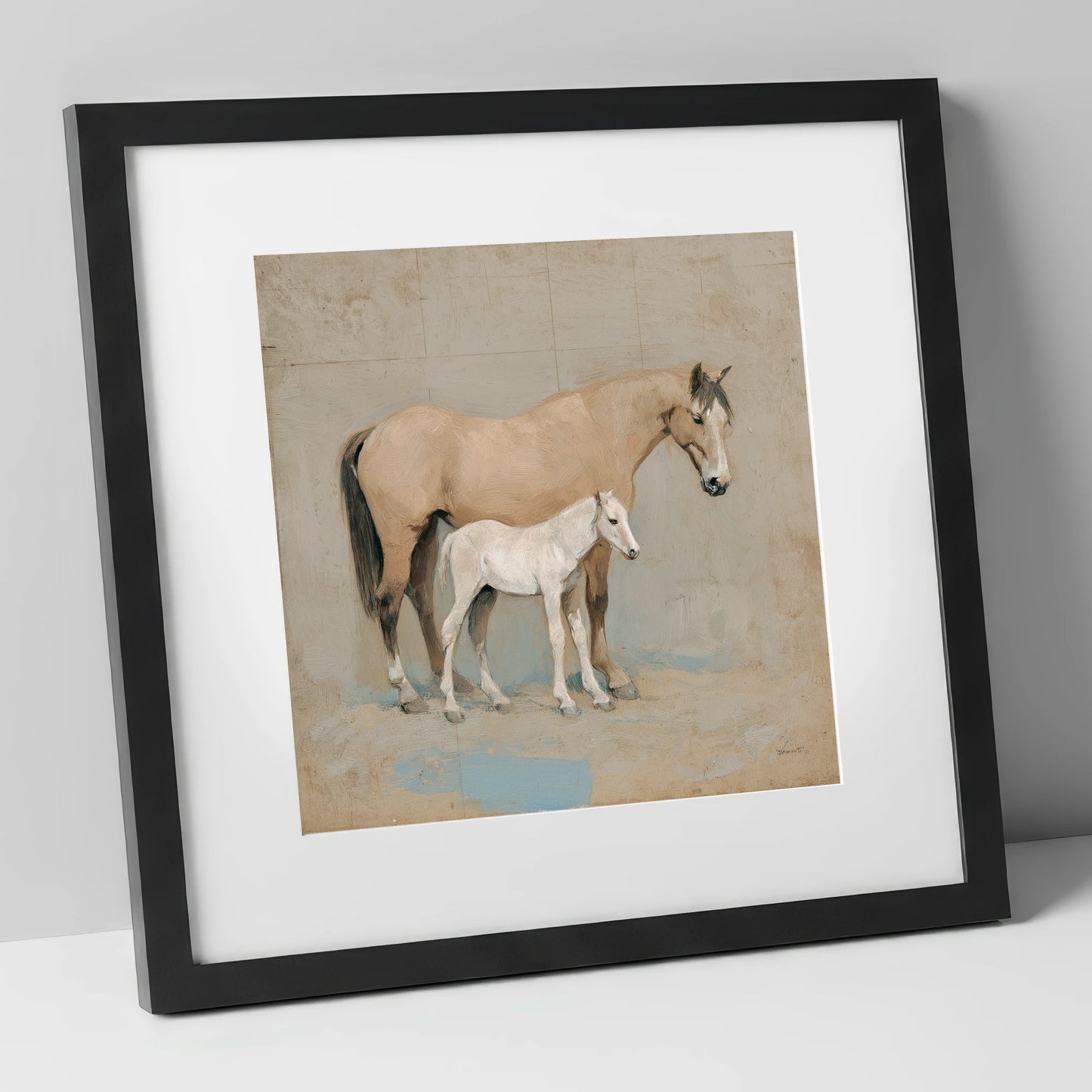A Quiet Bond mare & foal art print in black frame