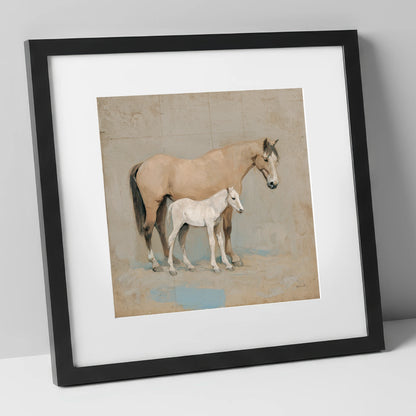 A Quiet Bond mare & foal art print in black frame