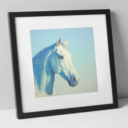 Ethereal Grey Portrait horse portrait art print in black frame