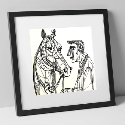 Modern Connection horse & rider art print in black frame