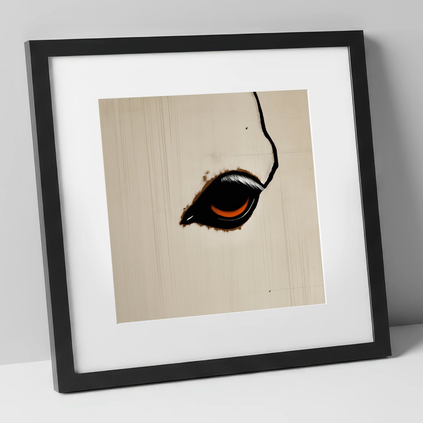 The Amber Gaze horse portrait art print in black frame