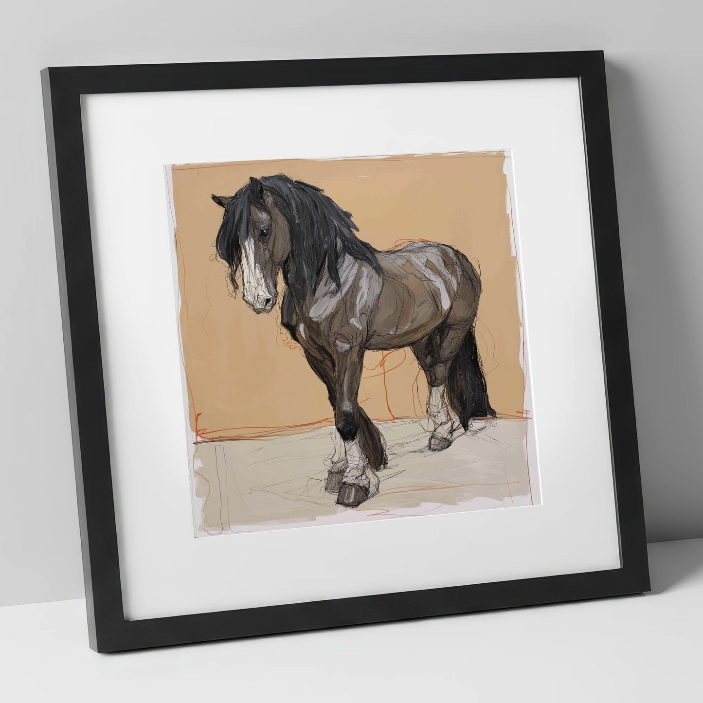 Feathered Strength horse breed art print in black frame