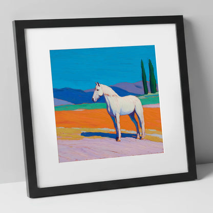 Radiant White Equine horse breed art print in black frame