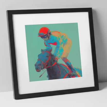 Electric Furlong racing horse art print in black frame