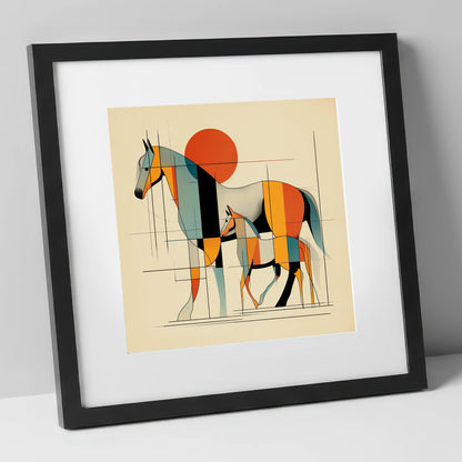 Harmony in Form mare & foal art print in black frame