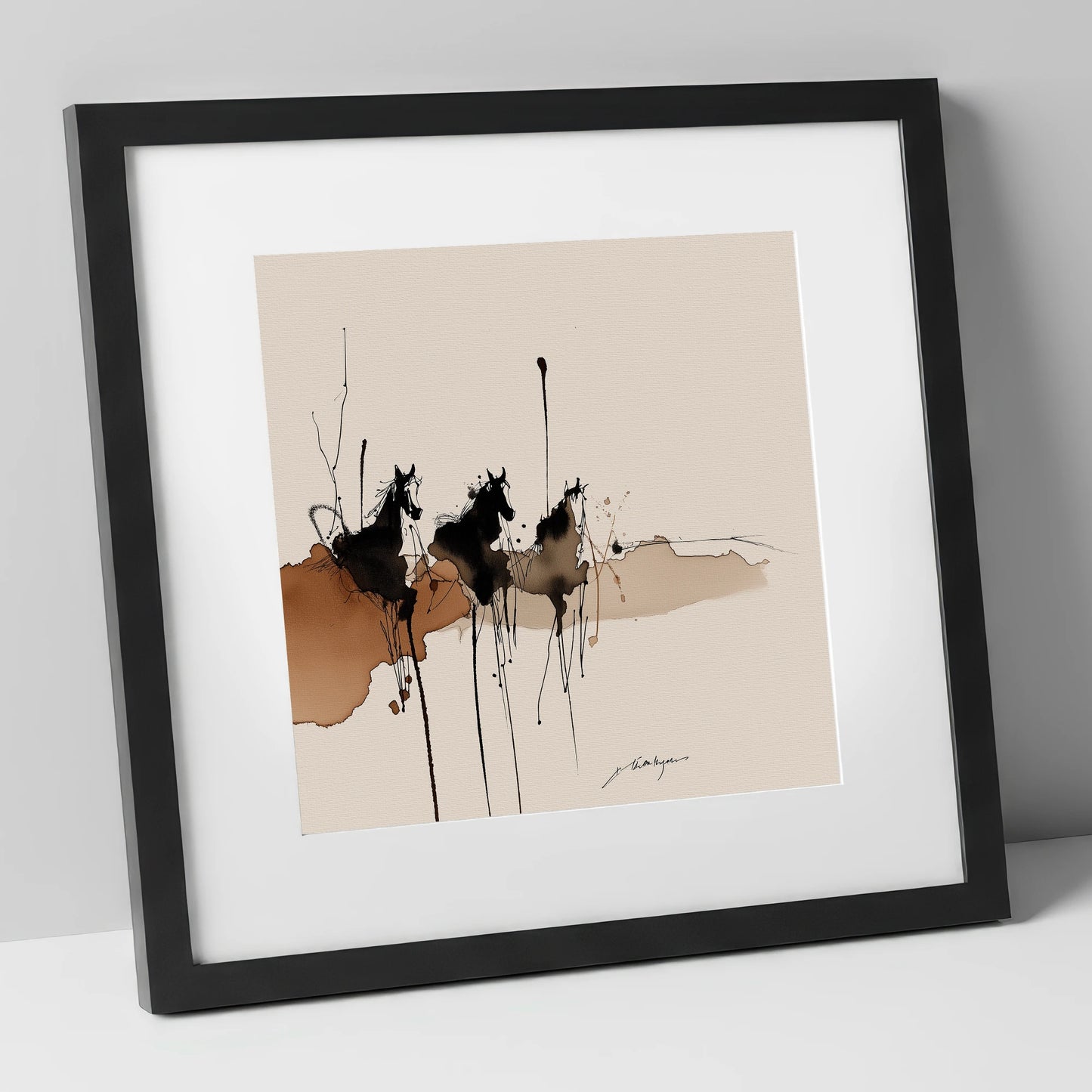 Wild Shadows wild horses art print in black frame