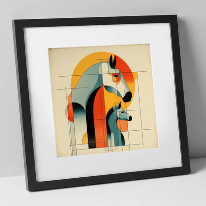 Structured Harmony mare & foal art print in black frame
