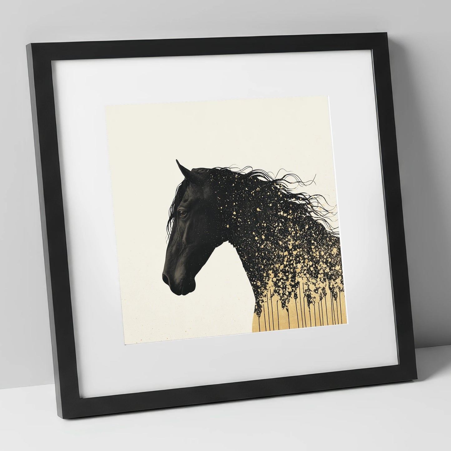 Gilded Midnight Equine horse breed art print in black frame