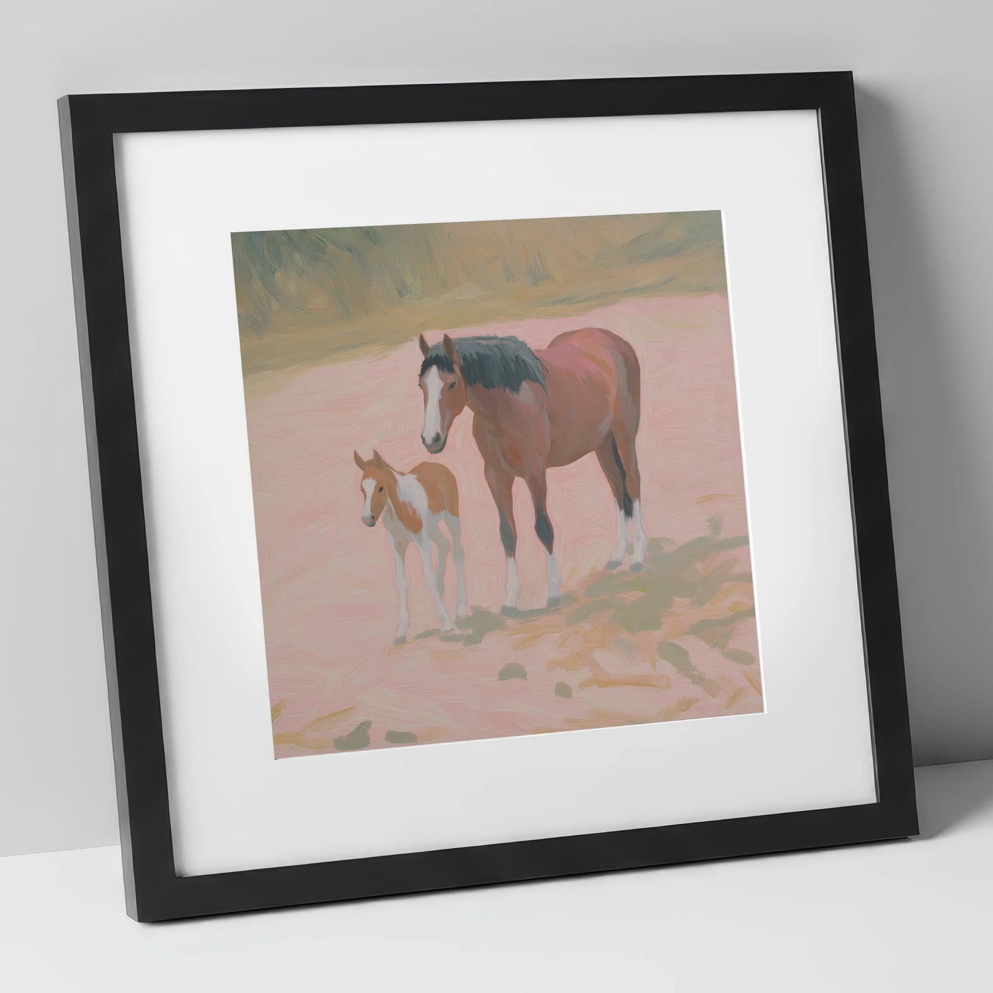 The Gentle Bond mare & foal art print in black frame