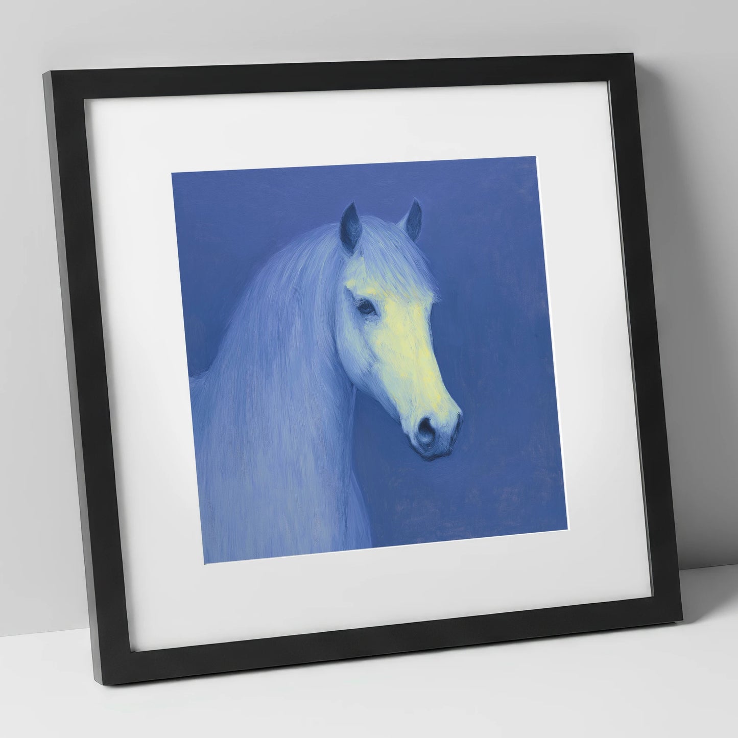 Luminous Blue Portrait horse portrait art print in black frame