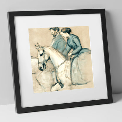 The Shared Journey horse & rider art print in black frame