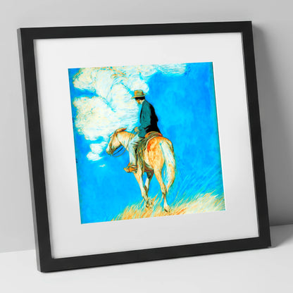 Vivid Western Horizon western horse art print in black frame
