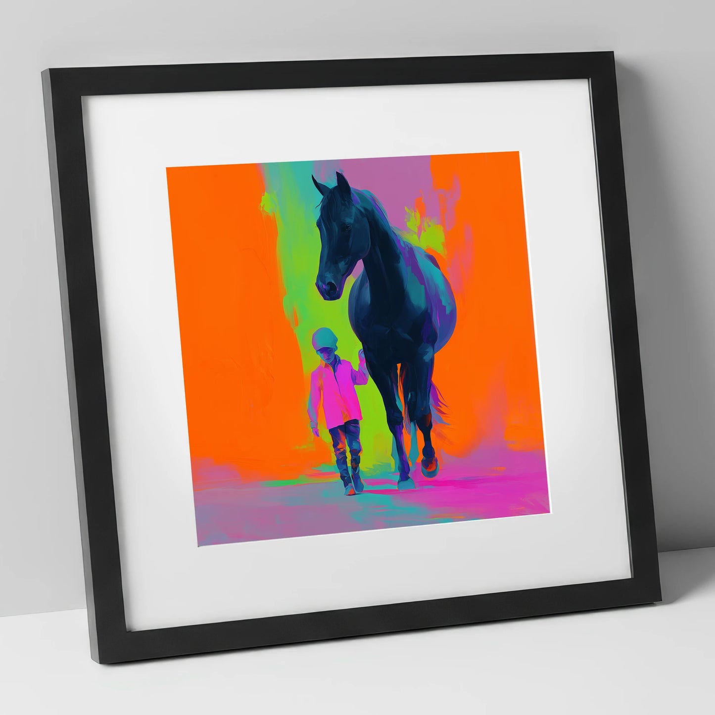 The Brightest Bond horse & rider art print in black frame