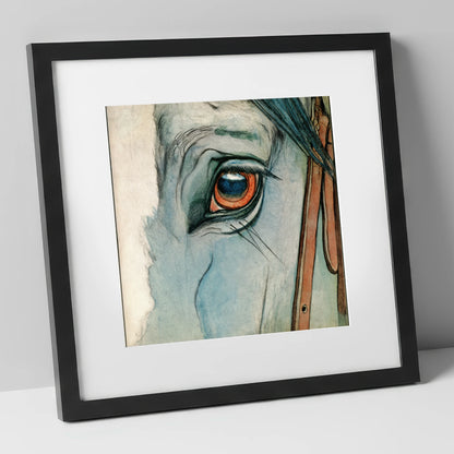 The Amber Gaze horse portrait art print in black frame