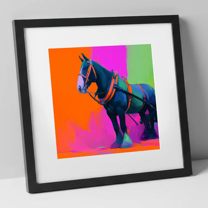 Neon Heavy Horse working horse art print in black frame