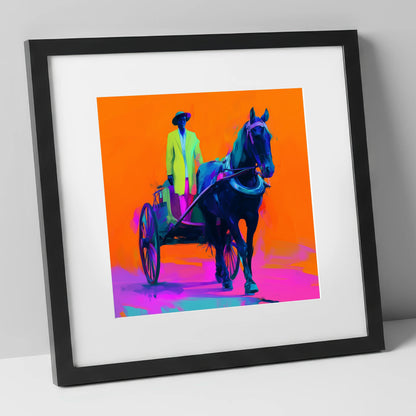 Electric Harness Horse working horse art print in black frame