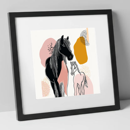 Contemporary Equine Bond mare & foal art print in black frame