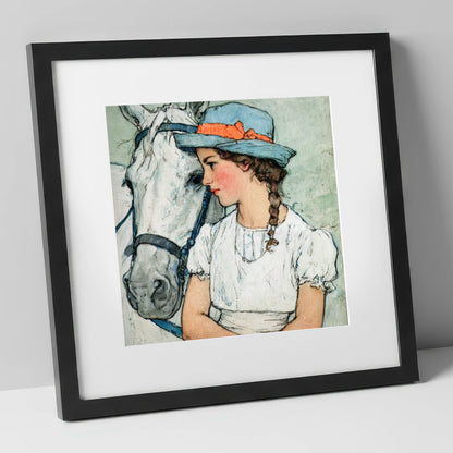 A Quiet Bond horse & rider art print in black frame