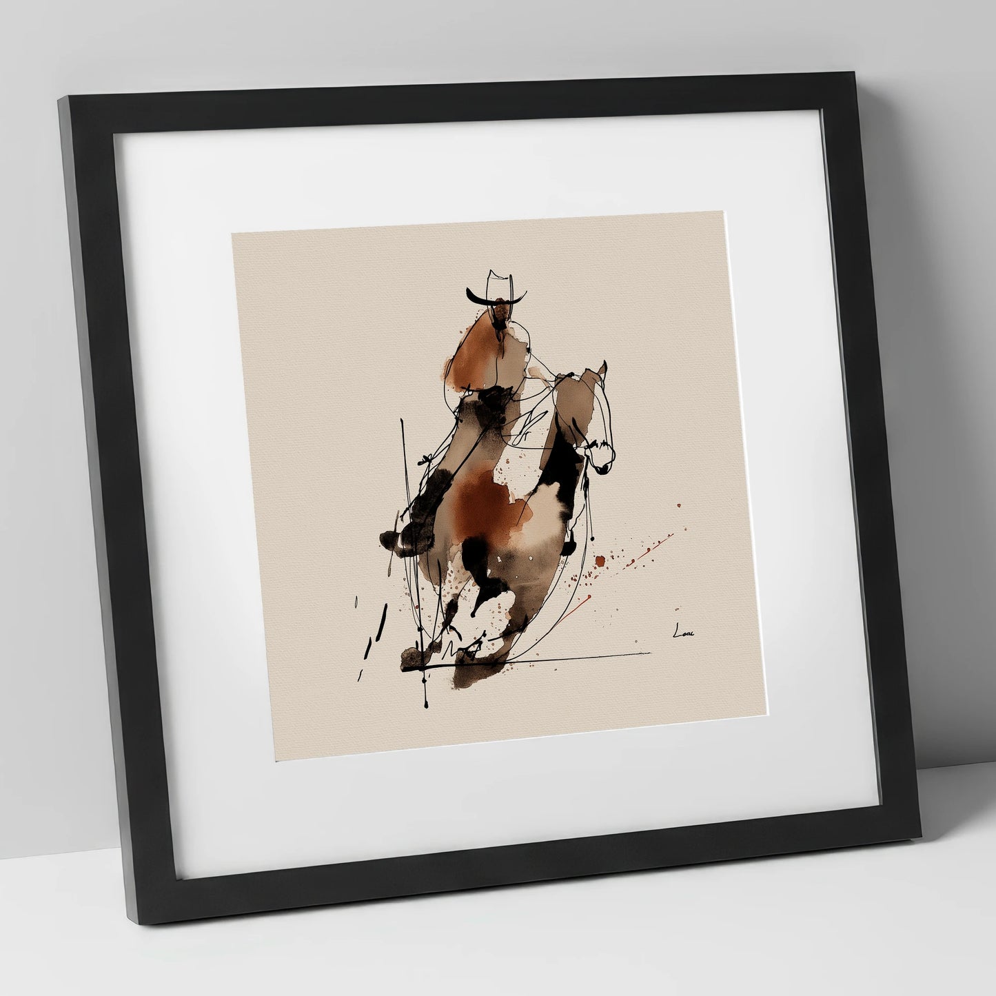 Western Momentum western horse art print in black frame