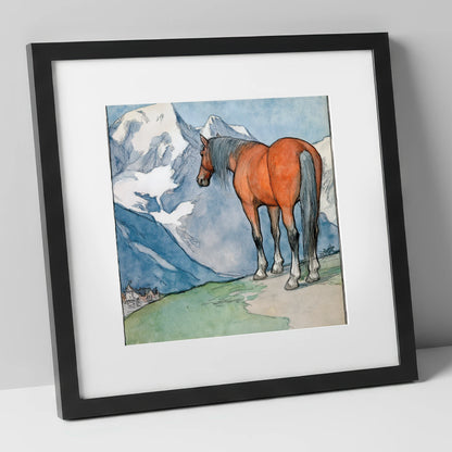 The Mountain Sentinel horse landscape art print in black frame