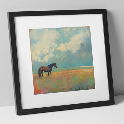 Beneath Turquoise Skies horse landscape art print in black frame