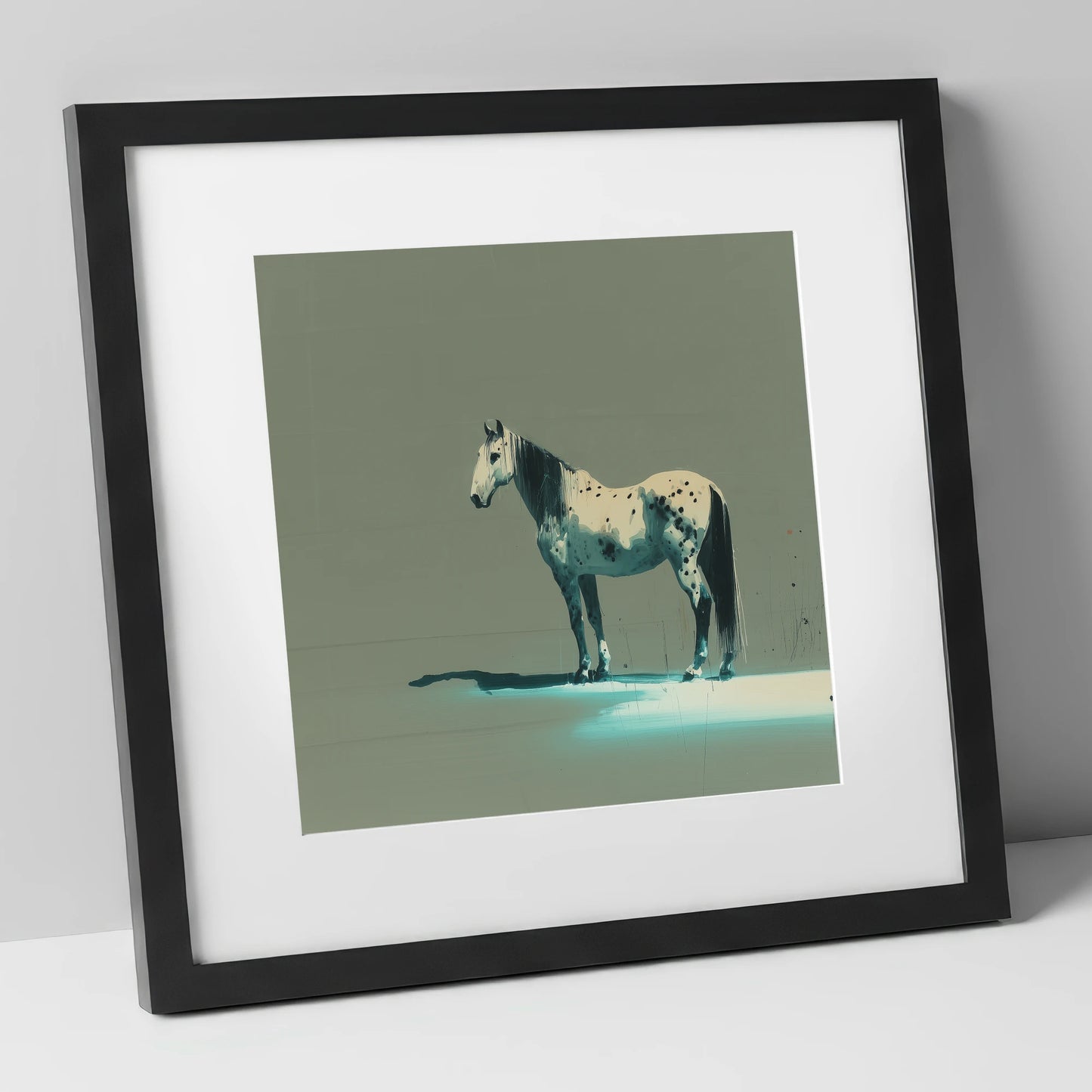 Teal Shadow Appaloosa horse breed art print in black frame
