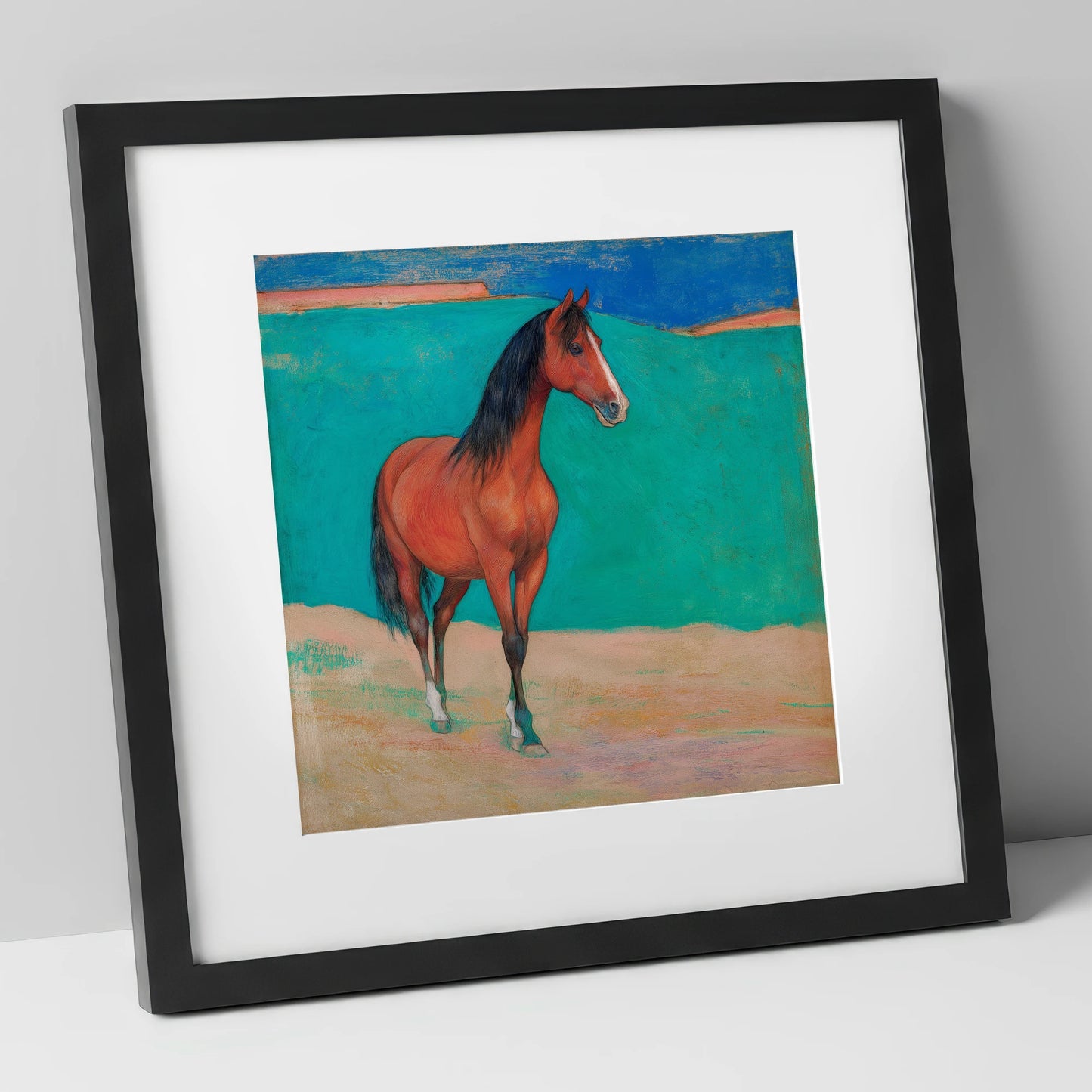 Radiant Chestnut Profile horse breed art print in black frame
