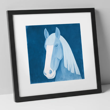 The Blue Blaze horse breed art print in black frame