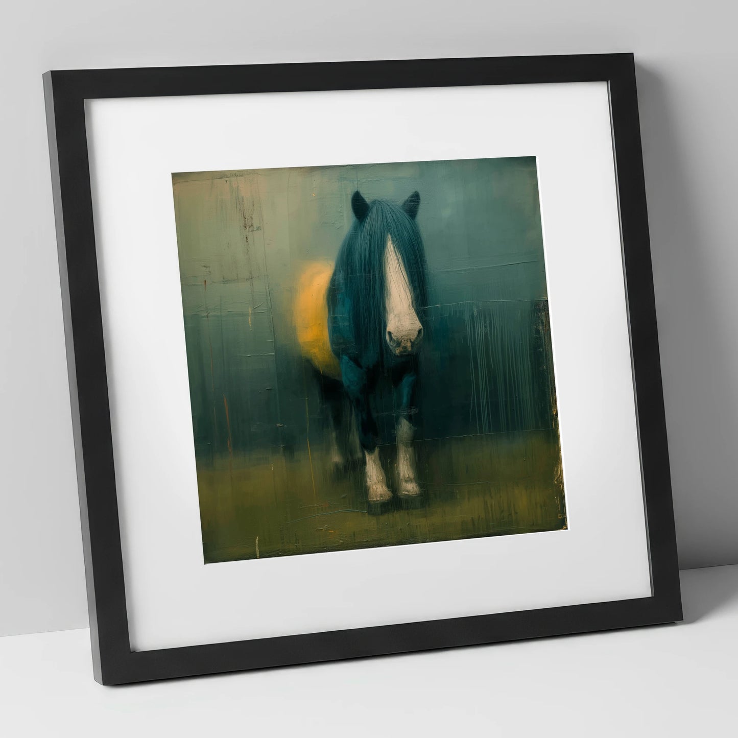 Quiet Draught in Teal horse breed art print in black frame