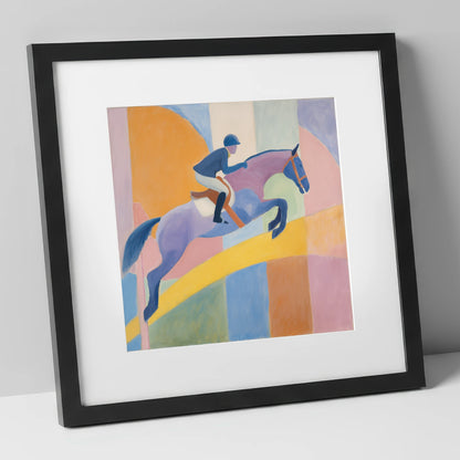Harmony in Flight show jumping horse art print in black frame