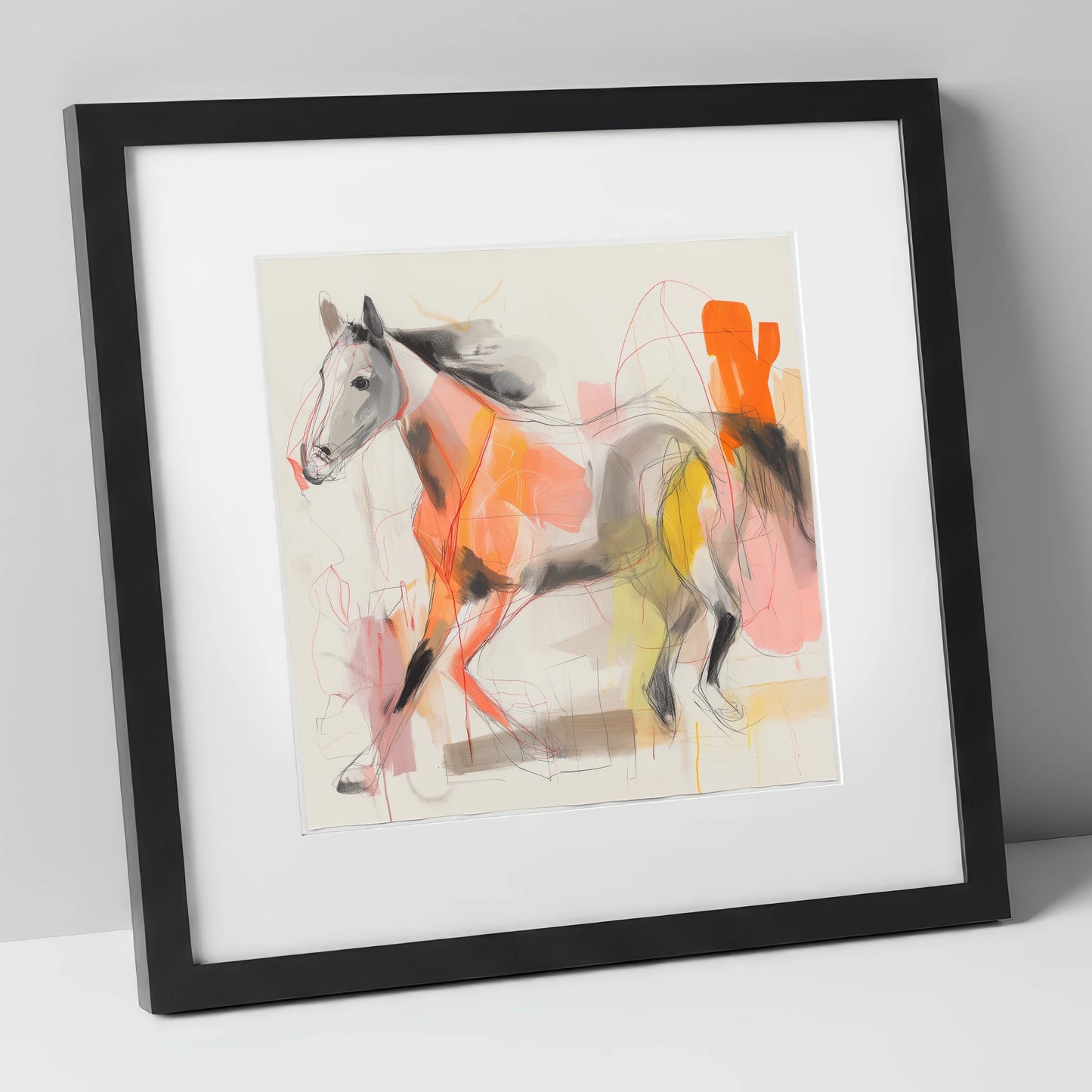 Vibrant Equine Spirit horse portrait art print in black frame