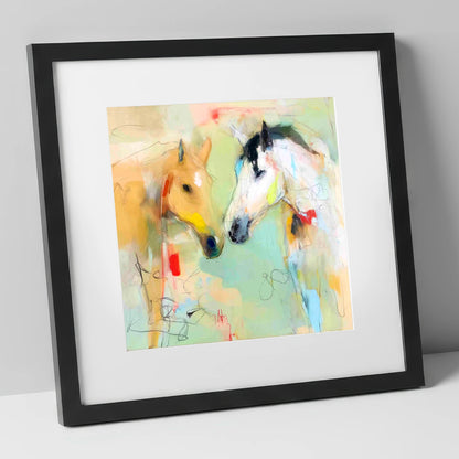 Whispered Secrets horse portrait art print in black frame