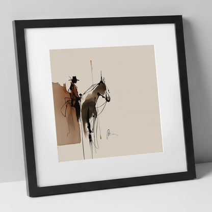 The Quiet Ride western horse art print in black frame